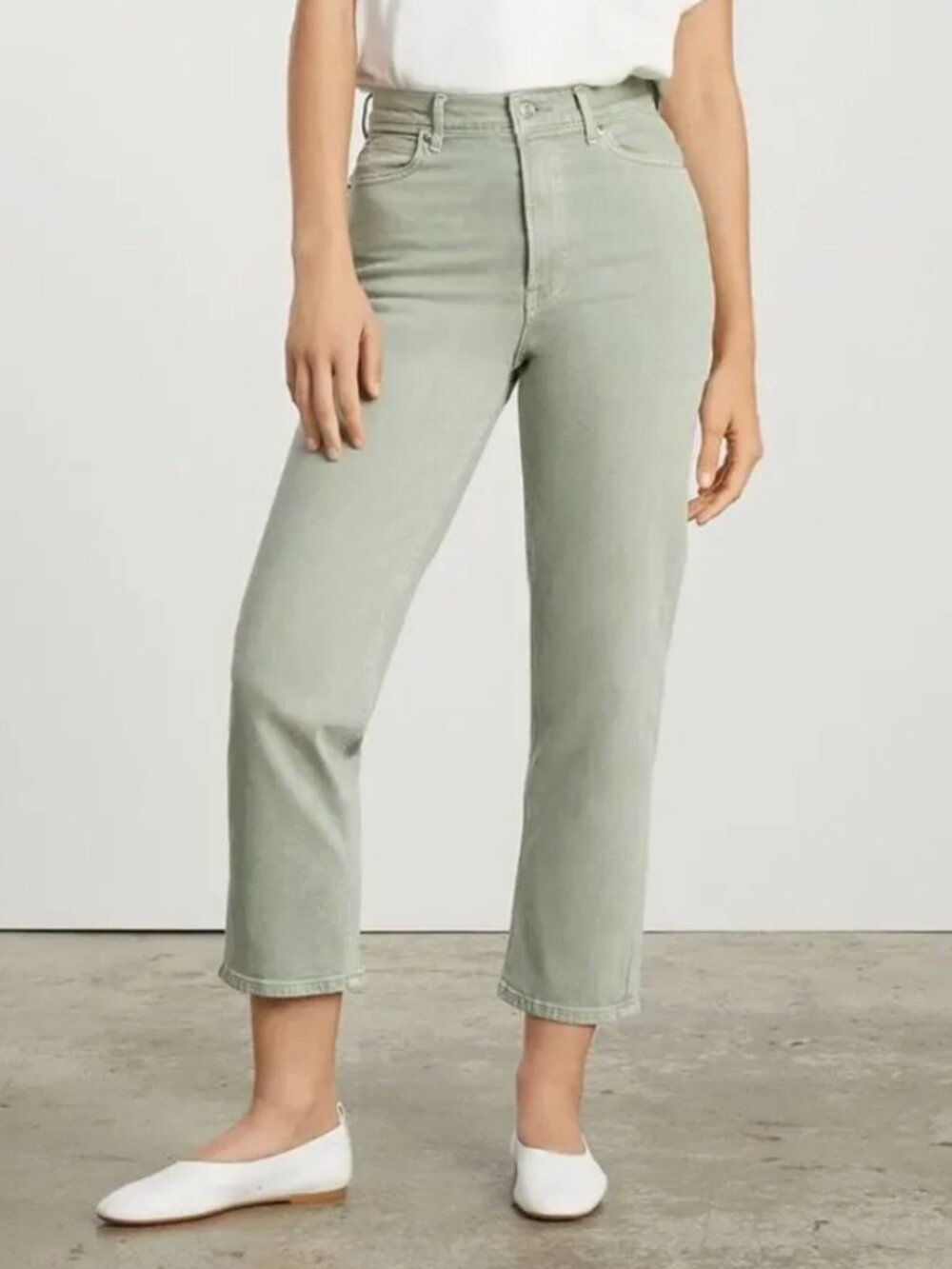 Everlane Way High Jean Sage Green Organic Cotton Straight Leg - Size 28 - Picture 2 of 2